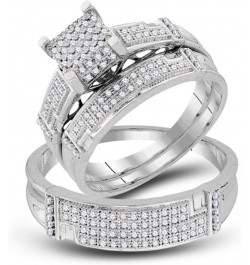 10kt White Gold Trio His & Hers Round Diamond Square Matching Bridal Wedding Ring Band Set 1/2 Cttw Women 8 Mens 9.5 $294.06 ...