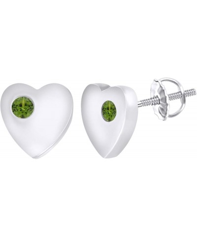 14K Gold Over Sterling Silver Heart Shape Screw Back Stud Earrings Simulated Peridot white-gold-plated-silver $29.57 Earrings