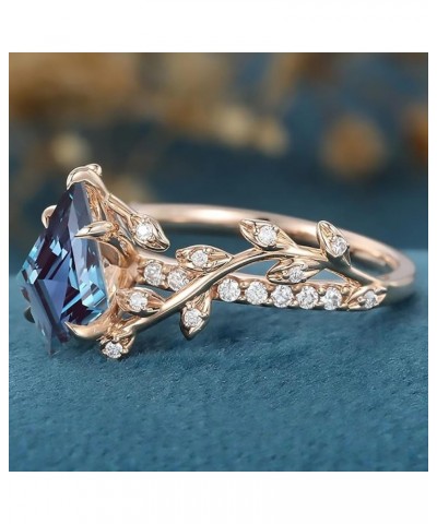 Kite Shape Natural Alexandrite Engagement Ring for Her Women,10K 14K 18K Rose Gold Alexandrite Moissanite Ring Gemstone Band ...