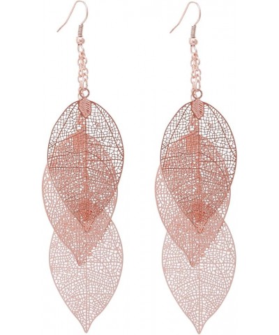 Filigree Copper Leaf Earrings Fashion Style Leaf Shape Dangle Earring Long Teardrop Dangle Drop Earrings For Women Girls rose...