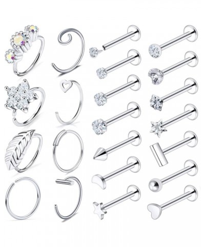 20G Threadless Push in Nose Rings for Women 316L Surgical Stainless Steel L Shaped Nose Studs Screw Bone Nose Rings Hoops Pie...