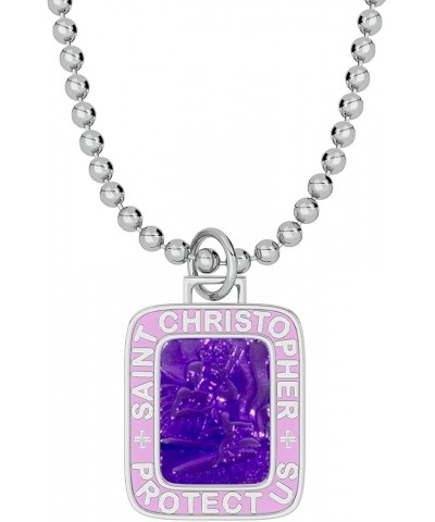 | Rectangle St. Christopher Surf Necklace, 17mm x 14mm Rectangle Pendant, 24" Aluminum Ball Chain Lilac/Lavender $9.82 Necklaces