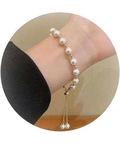 Pearl Bracelets for Women Gold Bracelet Stack Layered Pearl Stretch Beaded Bracelets Set Layered Chain BraceletsCrystal Beads...