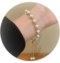 Pearl Bracelets for Women Gold Bracelet Stack Layered Pearl Stretch Beaded Bracelets Set Layered Chain BraceletsCrystal Beads...