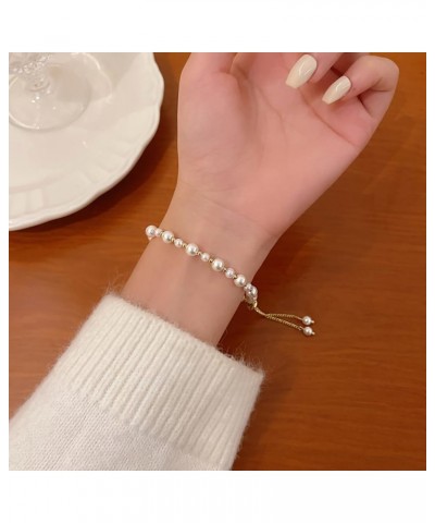 Pearl Bracelets for Women Gold Bracelet Stack Layered Pearl Stretch Beaded Bracelets Set Layered Chain BraceletsCrystal Beads...