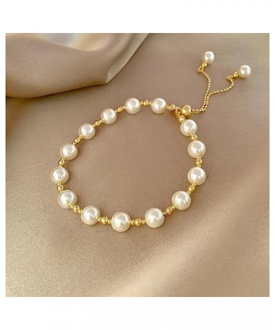 Pearl Bracelets for Women Gold Bracelet Stack Layered Pearl Stretch Beaded Bracelets Set Layered Chain BraceletsCrystal Beads...