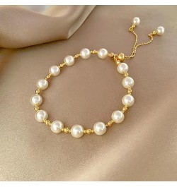 Pearl Bracelets for Women Gold Bracelet Stack Layered Pearl Stretch Beaded Bracelets Set Layered Chain BraceletsCrystal Beads...