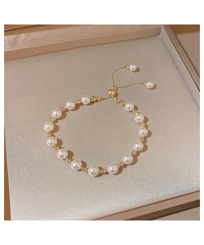 Pearl Bracelets for Women Gold Bracelet Stack Layered Pearl Stretch Beaded Bracelets Set Layered Chain BraceletsCrystal Beads...