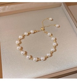 Pearl Bracelets for Women Gold Bracelet Stack Layered Pearl Stretch Beaded Bracelets Set Layered Chain BraceletsCrystal Beads...