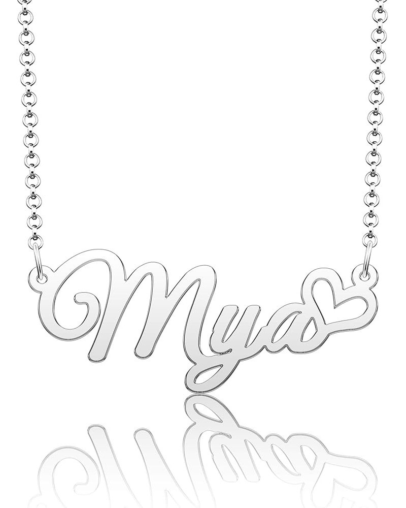 Personalized Name Necklace Custom Gold Name Plate Necklace Sterling Silver Love Heart Pendant Gift Card Mya-silver $13.04 Nec...