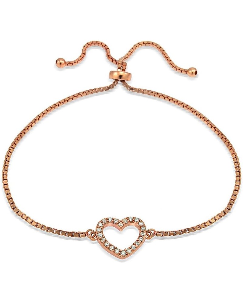 Sterling Silver Cubic Zirconia Open Heart Adjustable Bracelet rose-gold-flashed-silver $10.80 Bracelets