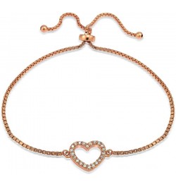 Sterling Silver Cubic Zirconia Open Heart Adjustable Bracelet rose-gold-flashed-silver $10.80 Bracelets