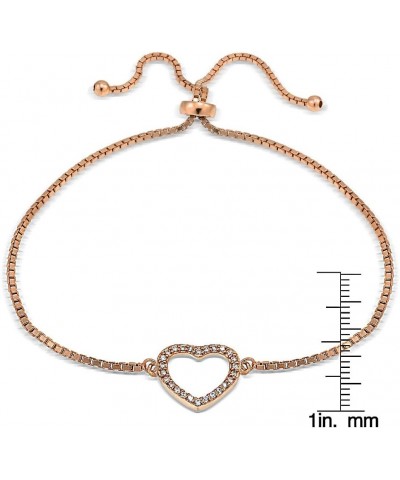 Sterling Silver Cubic Zirconia Open Heart Adjustable Bracelet rose-gold-flashed-silver $10.80 Bracelets