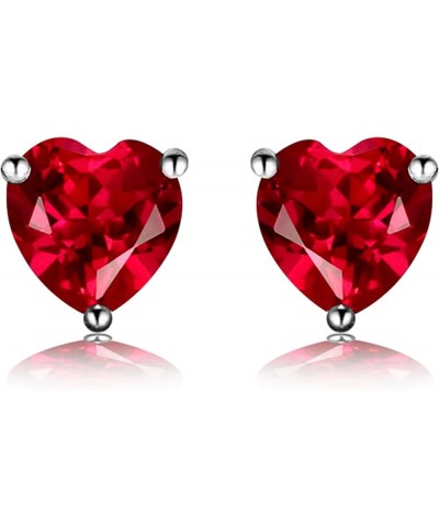 925 Sterling Silver 18k White Gold Plated 3.0ct Heart Ruby Sapphire Emarald Stud Earrings Red $12.90 Earrings