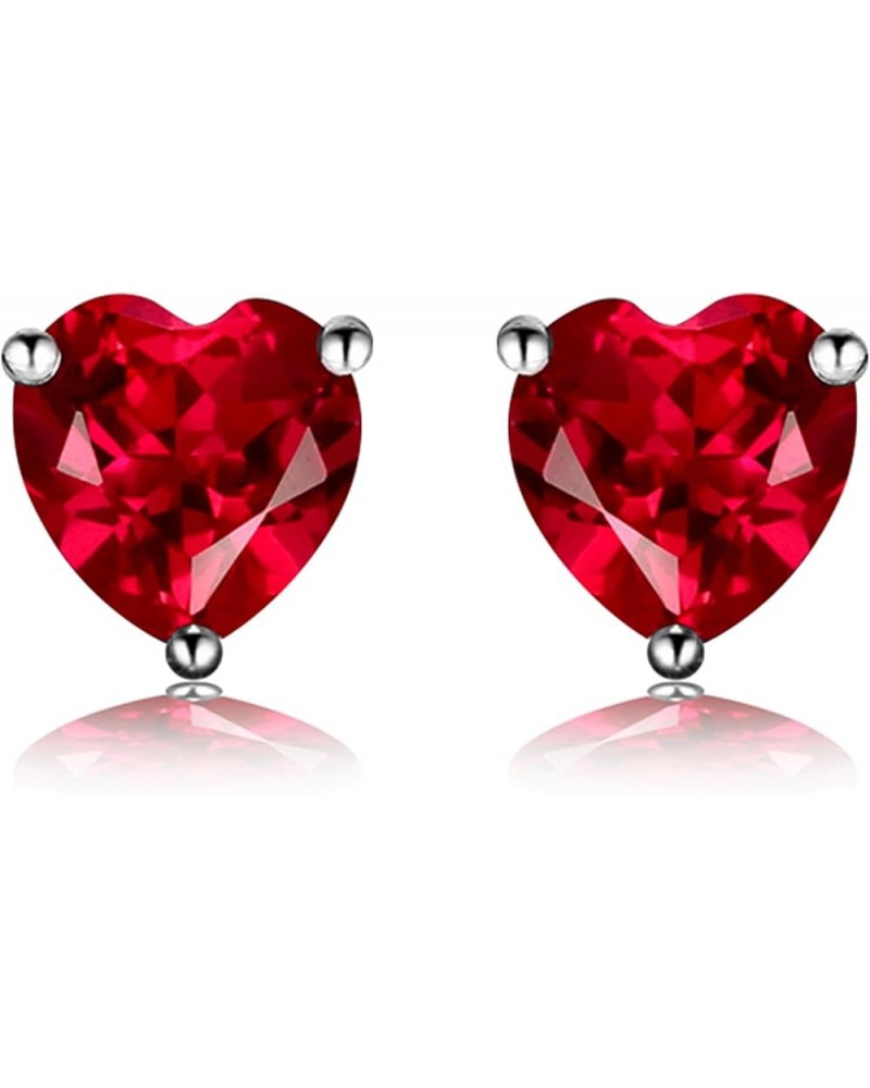 925 Sterling Silver 18k White Gold Plated 3.0ct Heart Ruby Sapphire Emarald Stud Earrings Red $12.90 Earrings