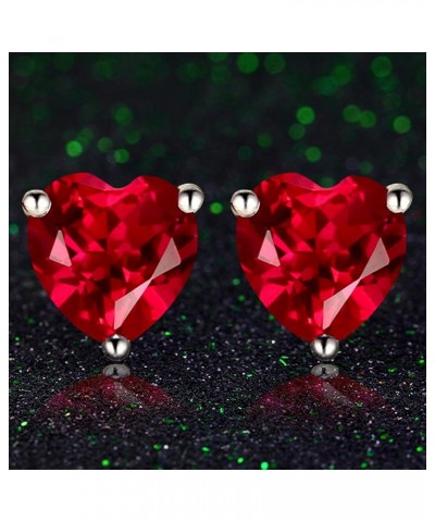 925 Sterling Silver 18k White Gold Plated 3.0ct Heart Ruby Sapphire Emarald Stud Earrings Red $12.90 Earrings