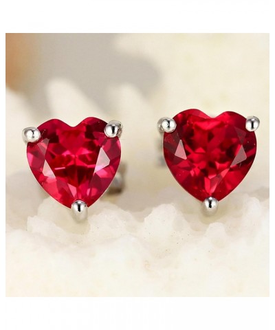 925 Sterling Silver 18k White Gold Plated 3.0ct Heart Ruby Sapphire Emarald Stud Earrings Red $12.90 Earrings