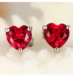 925 Sterling Silver 18k White Gold Plated 3.0ct Heart Ruby Sapphire Emarald Stud Earrings Red $12.90 Earrings