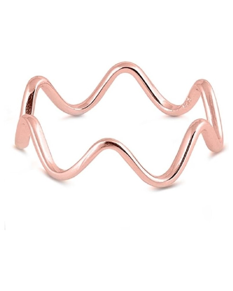 925 Sterling Silver High Polished Wraparound Wavy Line Ring Rose Gold-Tone $11.79 Rings