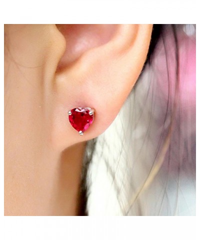 925 Sterling Silver 18k White Gold Plated 3.0ct Heart Ruby Sapphire Emarald Stud Earrings Red $12.90 Earrings