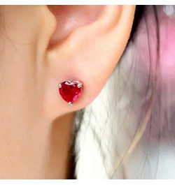 925 Sterling Silver 18k White Gold Plated 3.0ct Heart Ruby Sapphire Emarald Stud Earrings Red $12.90 Earrings