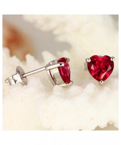 925 Sterling Silver 18k White Gold Plated 3.0ct Heart Ruby Sapphire Emarald Stud Earrings Red $12.90 Earrings