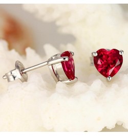 925 Sterling Silver 18k White Gold Plated 3.0ct Heart Ruby Sapphire Emarald Stud Earrings Red $12.90 Earrings