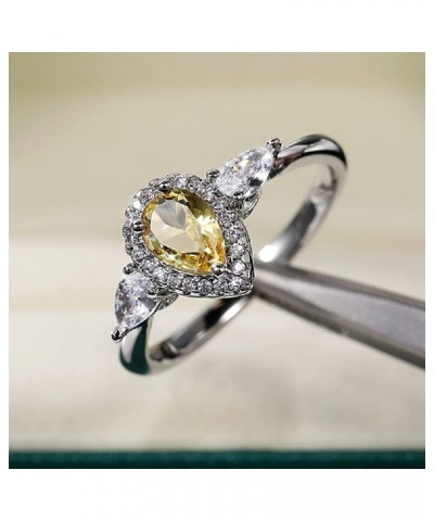 S925 Sterling Silver Exquisite pear-Shaped Cut Yellow 5A Zircon Engagement Ring Inlaid with Shiny Diamond Ring Fashion Women'...