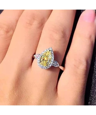 S925 Sterling Silver Exquisite pear-Shaped Cut Yellow 5A Zircon Engagement Ring Inlaid with Shiny Diamond Ring Fashion Women'...