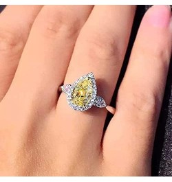 S925 Sterling Silver Exquisite pear-Shaped Cut Yellow 5A Zircon Engagement Ring Inlaid with Shiny Diamond Ring Fashion Women'...