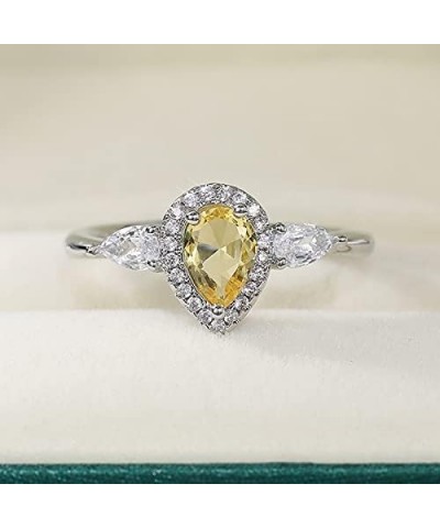 S925 Sterling Silver Exquisite pear-Shaped Cut Yellow 5A Zircon Engagement Ring Inlaid with Shiny Diamond Ring Fashion Women'...