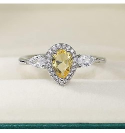 S925 Sterling Silver Exquisite pear-Shaped Cut Yellow 5A Zircon Engagement Ring Inlaid with Shiny Diamond Ring Fashion Women'...