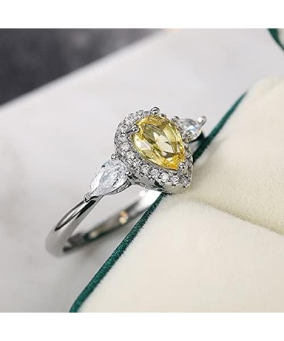 S925 Sterling Silver Exquisite pear-Shaped Cut Yellow 5A Zircon Engagement Ring Inlaid with Shiny Diamond Ring Fashion Women'...