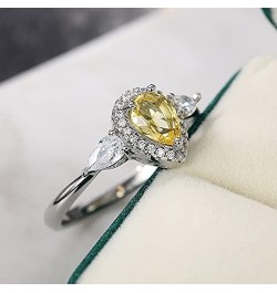 S925 Sterling Silver Exquisite pear-Shaped Cut Yellow 5A Zircon Engagement Ring Inlaid with Shiny Diamond Ring Fashion Women'...