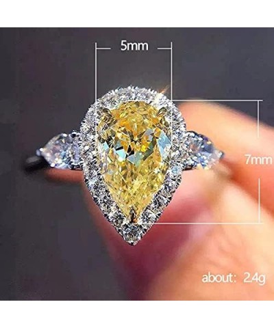 S925 Sterling Silver Exquisite pear-Shaped Cut Yellow 5A Zircon Engagement Ring Inlaid with Shiny Diamond Ring Fashion Women'...