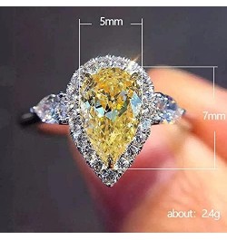 S925 Sterling Silver Exquisite pear-Shaped Cut Yellow 5A Zircon Engagement Ring Inlaid with Shiny Diamond Ring Fashion Women'...