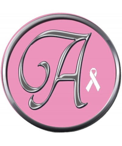 Monogram Alphabet Silver Letter Pink Background Breast Cancer Ribbon Survivor Cure by Awareness 18MM - 20MM Snap Jewelry Char...