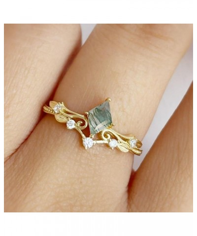 Natural Moss Agate Gemstone Ring 925 Sterling Silver 10K 14K 18K Moss Agate Leaf Ring for Women Moss Agate Jewelry Leaf Ring ...