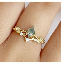 Natural Moss Agate Gemstone Ring 925 Sterling Silver 10K 14K 18K Moss Agate Leaf Ring for Women Moss Agate Jewelry Leaf Ring ...