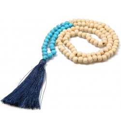 8MM Semi-Precious Gem Stones Wood Mala Bead Necklace Multicolor Tassel Charms Chain Necklace Handmade Beaded Pendant Necklace...