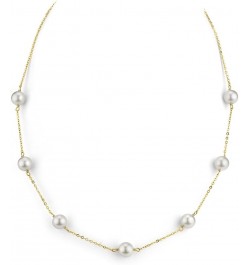 14K Gold Round Genuine White Japanese Akoya Saltwater Cultured Pearl Tincup Necklace for Women 20.0 Inches 7.0-7.5mm $186.48 ...