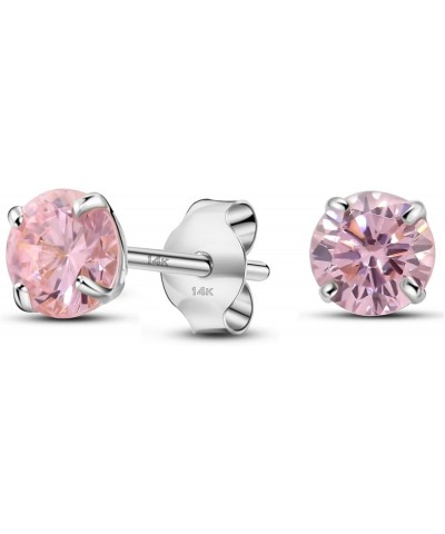 Solid 14K White Gold Round Solitaire Simulated-Birthstone Minimalist Stud Earring 4mm 10-October $25.62 Earrings