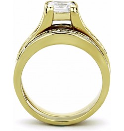 Couples Ring Set Womens 14K Gold Plated Stainless Steel Princess CZ Engagement Ring Mens Gold Plated Flat Wedding Band Size W...