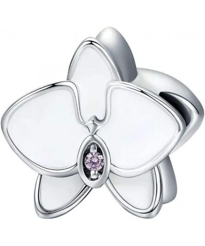 Orchid Charm Solid 925 Sterling Silver Flower Beads fit for DIY Charms Bracelets White $13.19 Bracelets