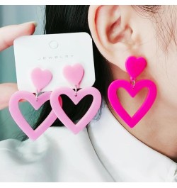 Double Hearts Drop Earrings,Pink Dangle Heart Earrings Love Heart dangle Earrings For Women Valentine's Day Mother's Day Birt...