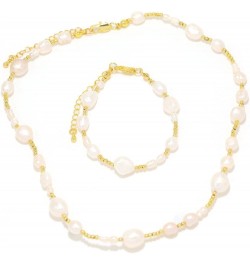 Handmade Freshwater Pearl 18K Gold Plated Brass Beaded Necklace - Holiday, Party, Summer Beach Choker Accessories Set $15.40 ...