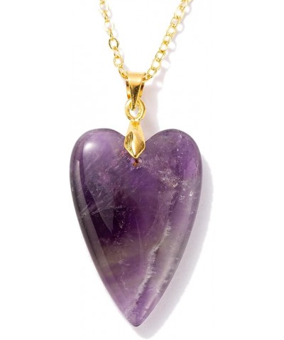 Natural Crystal Gemstone Handmade Unique Colored Heart Shaped Pendant Necklace with Gift Box for Women (With Chain) Amethyst ...