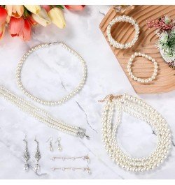 8 Pcs Pearl Jewelry Set 1920s Costume Accessories for Women Long Pearl Necklace Hoop Earrings Bracelet New Year Gift Elegant ...