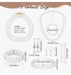 8 Pcs Pearl Jewelry Set 1920s Costume Accessories for Women Long Pearl Necklace Hoop Earrings Bracelet New Year Gift Elegant ...