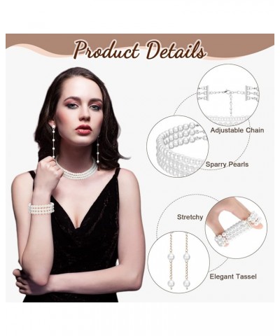 8 Pcs Pearl Jewelry Set 1920s Costume Accessories for Women Long Pearl Necklace Hoop Earrings Bracelet New Year Gift Elegant ...